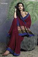Printed Maroon Georgette saree With Blue Border Gifts toBasavanagudi, sarees to Basavanagudi same day delivery