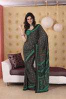 Grey and green printed georgette saree.  Gifts toBasavanagudi, sarees to Basavanagudi same day delivery