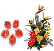 Floral Designed Earthen Diyas and  Exotic Flower arrangement Gifts toHebbal, Combinations to Hebbal same day delivery