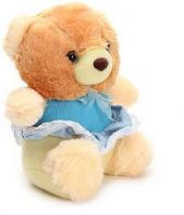 Brown Teddy With Blue Frock Toy
