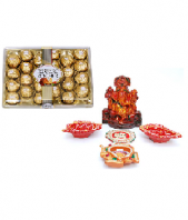 Precious Diya and Lord Ganesha Set with Ferrero Rocher 24 pc Gifts toTeynampet, Combinations to Teynampet same day delivery