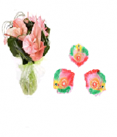 Pink Paradise with Colorful and Artistic Diya Set Gifts toIndia, Combinations to India same day delivery
