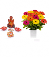 Precious Diya and Lord Ganesha Set with Cherry Day Gifts toKolkata, Combinations to Kolkata same day delivery