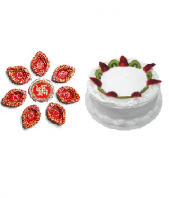 Ethnic Diyas and Vanilla Cake 1kg cake Gifts toIndia, Combinations to India same day delivery