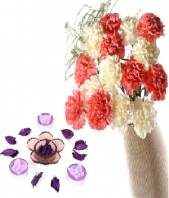 Floral Design Candles with Pink and White Carnations Gifts toAshok Nagar,  to Ashok Nagar same day delivery