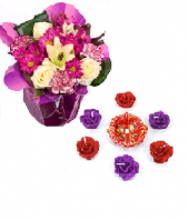 Purple Delight and Vibrant Rose Diyas Gifts toindia, Combinations to india same day delivery