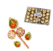 Ferrero Rocher 24 pc with Rangoli and Diya Set Gifts toChamrajpet, Combinations to Chamrajpet same day delivery