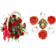 Red Roses and Stunning Rangoli with Diyas Gifts toAdyar,  to Adyar same day delivery