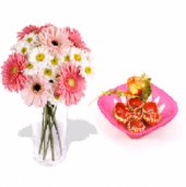 Pink and white gerberas and Beautiful Earthen Diya Set Gifts toJayanagar, Combinations to Jayanagar same day delivery