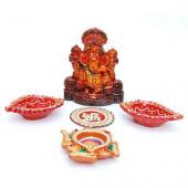 Precious Diya and Lord Ganesha Set Gifts toIndia, Diyas to India same day delivery