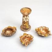 Bronze Colored Diya Set Gifts toCox Town, Diya Stand with Diyas to Cox Town same day delivery