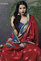 Red georgette saree With Blue Border and pita embroidery Gifts toDomlur, sarees to Domlur same day delivery