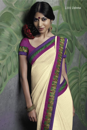 Cream Georgette Saree with fancy embroidery border
