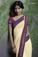Cream Georgette Saree with fancy embroidery border Gifts toKolkata, sarees to Kolkata same day delivery