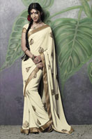 Beige georgette saree with zari embroidery and border Gifts toRMV Extension, sarees to RMV Extension same day delivery