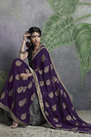 Stylish purple embroidery georgette saree Gifts toMylapore, sarees to Mylapore same day delivery