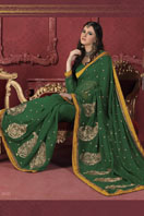 Green Georgette Saree Gifts toCooke Town, sarees to Cooke Town same day delivery