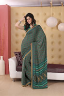 Elegant green printed georgette saree  Gifts toSadashivnagar, sarees to Sadashivnagar same day delivery