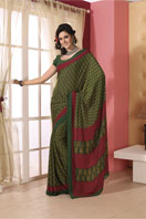 Trendy green printed georgette saree Gifts topune, sarees to pune same day delivery