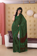 Bold bottle green printed georgette saree Gifts toindia, sarees to india same day delivery